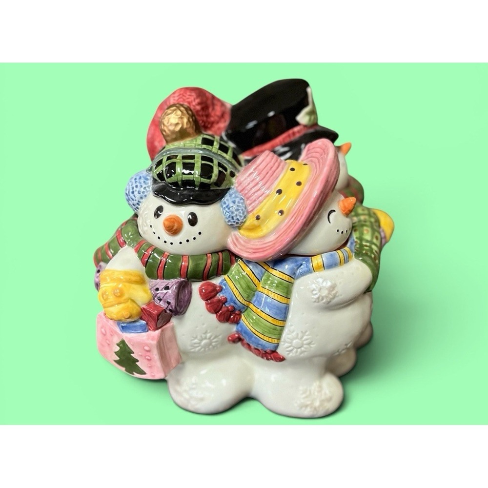 Fitz & Floyd Classics Frosty Folks Family Snowman Cookie Candy Treat Jar Holiday